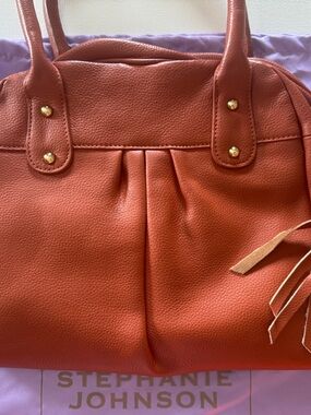 Stephanie Johnson Brick Red Leather Tote with Tassel Accent